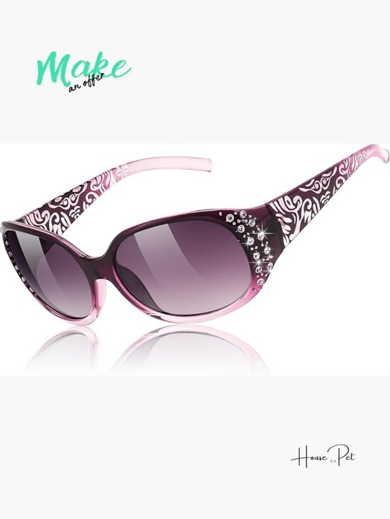Polarized Wrap Around Sunglasses with Rhinestone Floral Design UV400 Protection main image 6